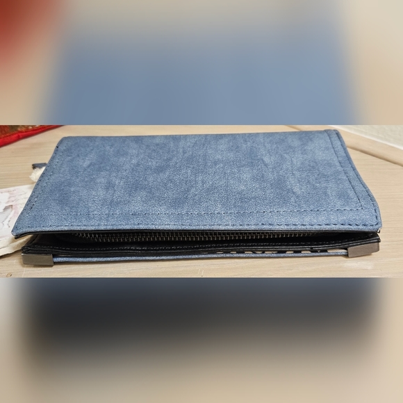 JESSICA SIMPSON DENIM BLUE GUNMETAL SILVER CREDIT CARD ID ZIP AROUND WALLET - Picture 8 of 16